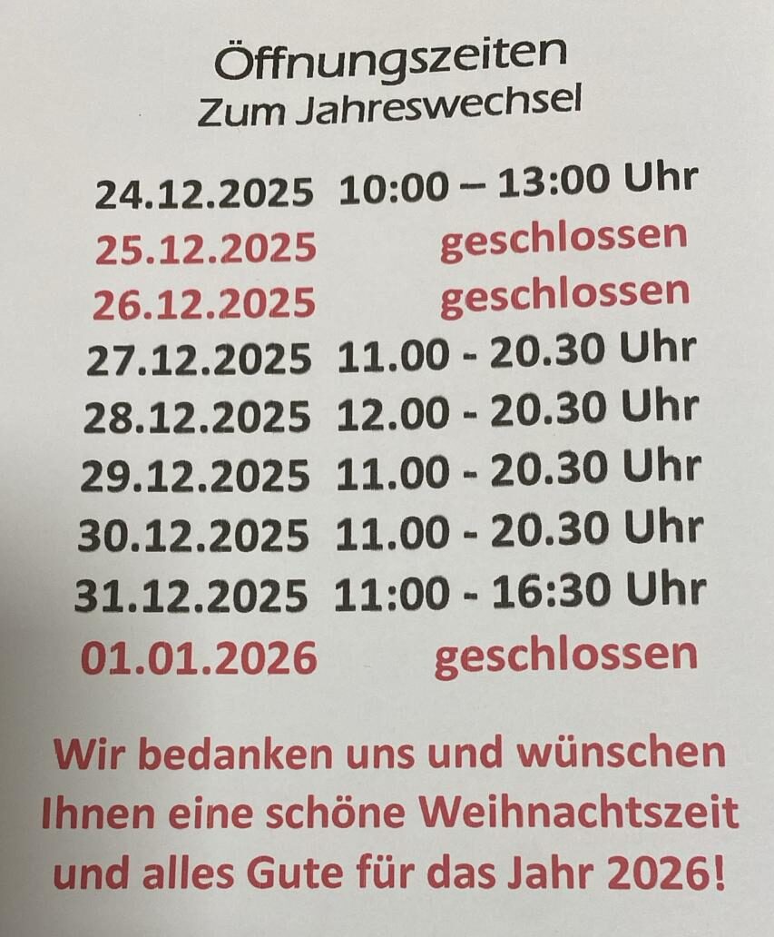 Mehr über den Artikel erfahren Geänderte Öffnungszeiten zum Jahreswechsel in der Filiale Altstadt