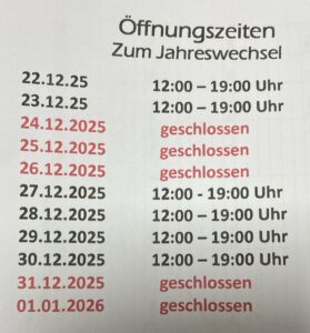 Mehr über den Artikel erfahren Geänderte Öffnungszeiten zum Jahreswechsel in der Filiale Campbell