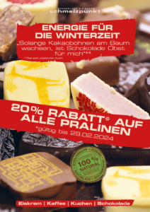 Read more about the article 20% Rabatt auf alle Schokoladen (auch Online)